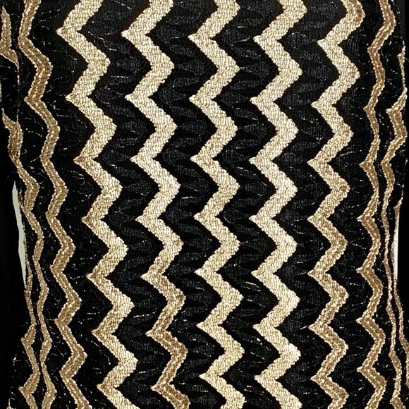 Chicos Chevron Mix Chanon Black Gold Shift Dress Keyhole Back Chico’s 0.5 US 6 - Picture 3 of 10